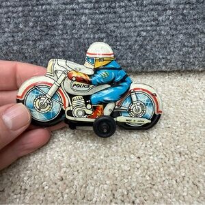 Vintage tin friction police motorcycle toy made in Japan 4" (as is)